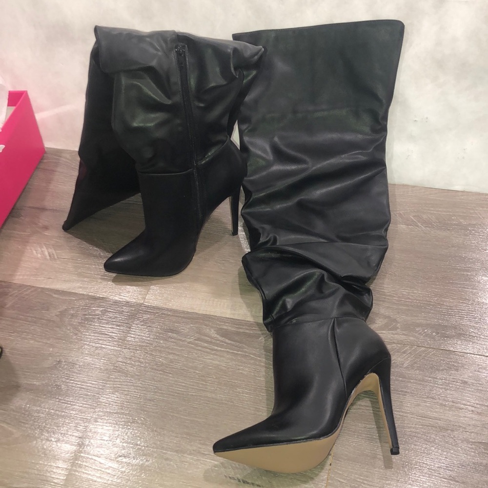 Shoe Dazzle Clea Wide Calf Slouch Black Over the Knee Boots Stiletto New NWOB